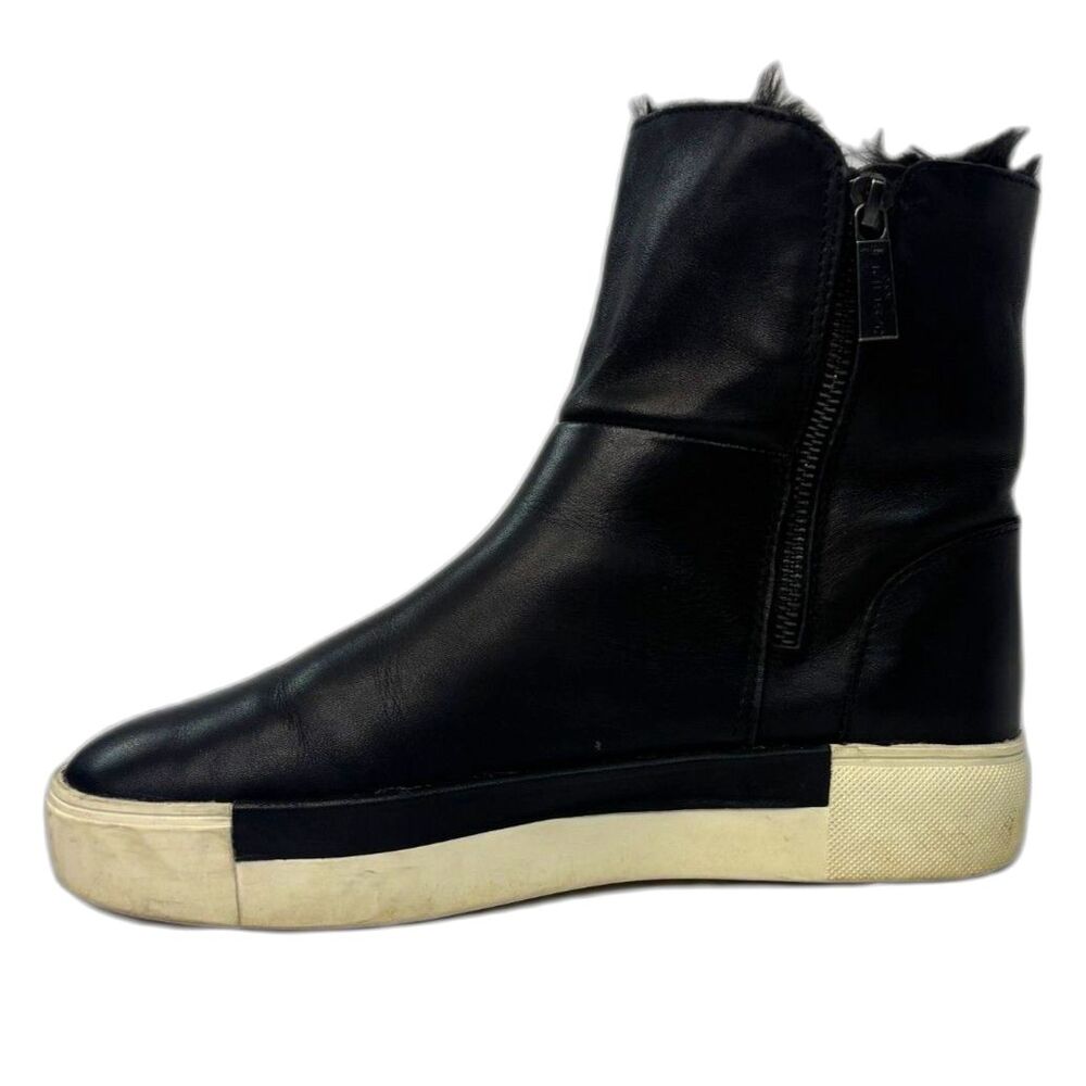 J Slides Fur Lined Black Leather Hi Top Platform Boots Sneakers Size 8M